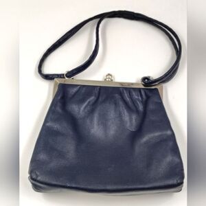 Jane Shilton England Vintage Navy Blue Leather Handbag Purse